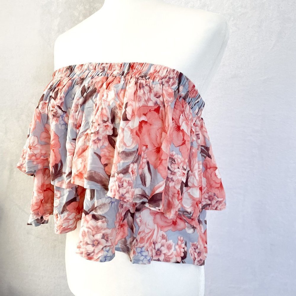 Jaase floral blouse Boho Chic off Shoulder tiered Crop Top size large - Picture 4 of 6
